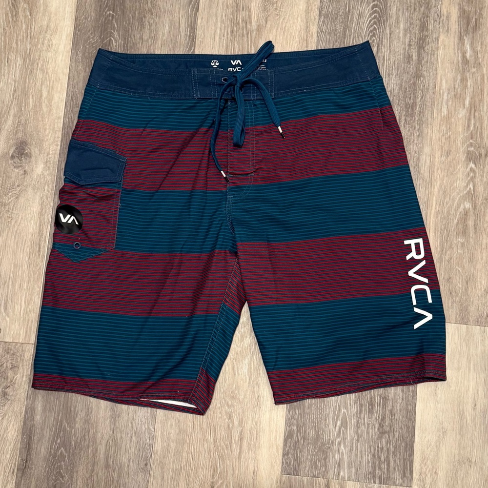 RVCA Men's Striped Swim Shorts / Board shorts - Blue and Red